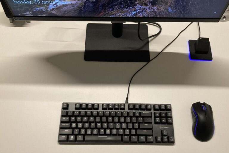 Keyboard and mouse together on a desktop